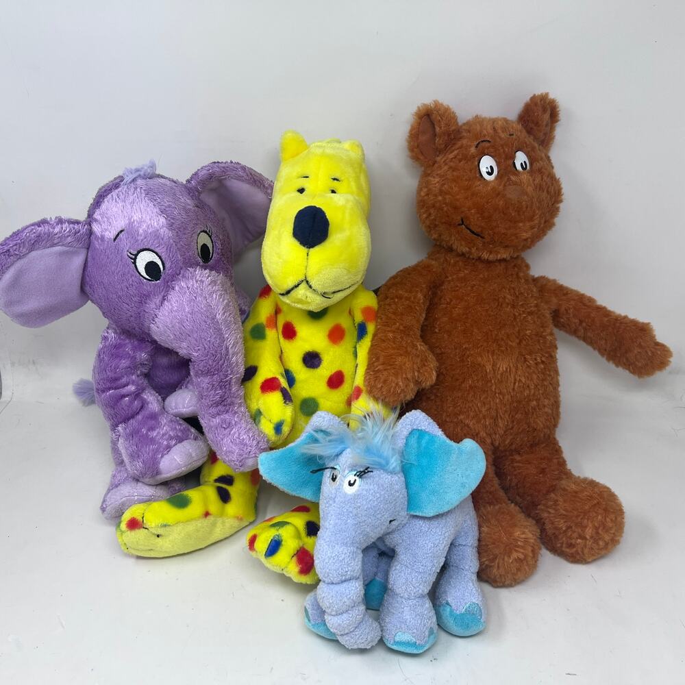 Dr Seuss Kohls Cares Plush Lot Purple Elephant Horton Polka Dot Leopard Hop Pop‎